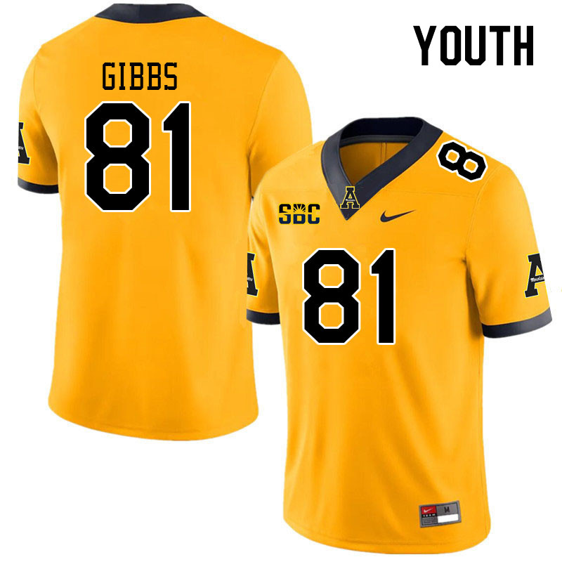 Youth #81 Miller Gibbs Appalachian State Mountaineers College Football Jerseys Stitched Sale-Gold - Click Image to Close